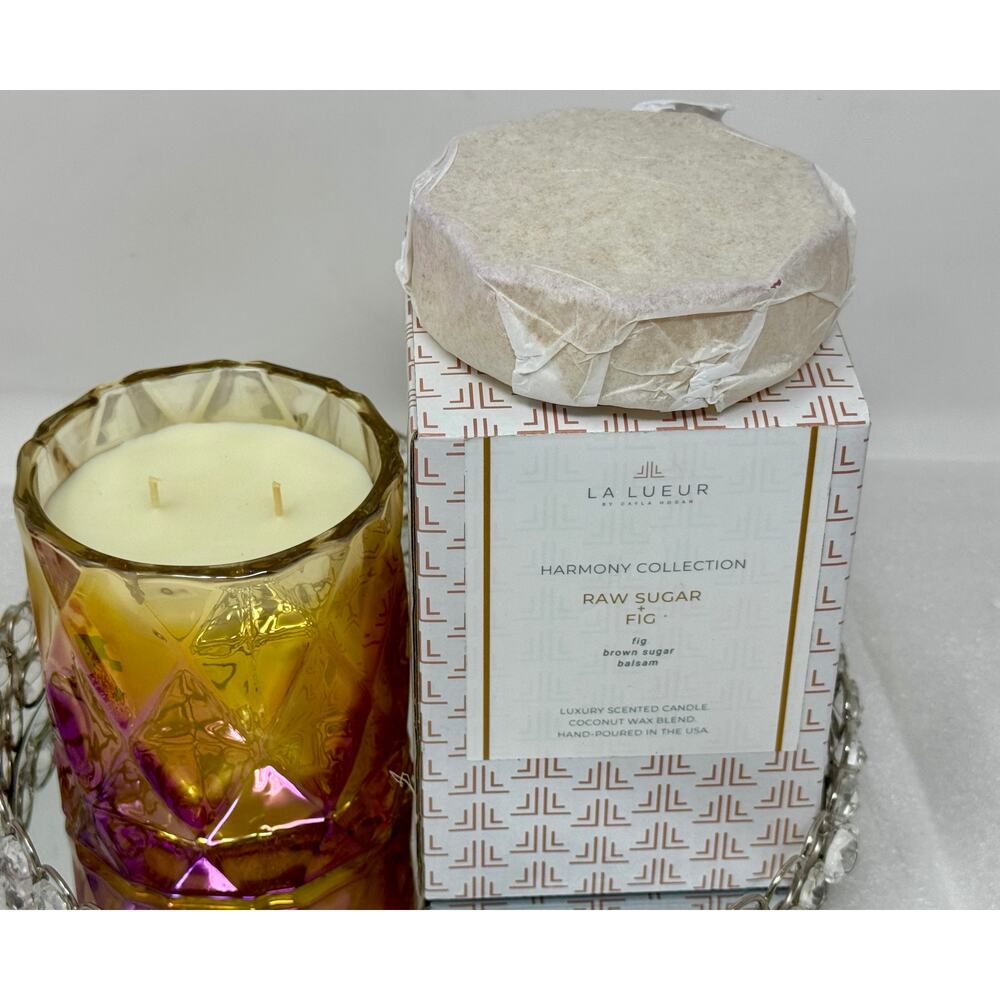 La Lueur Raw Sugar Fig Candle – Luxury 2-Wick Iridescent Glass – 12oz